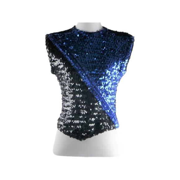 Black and Blue Sequin Dancewear Marching Band Dance Top Medium - Picture 5 of 6